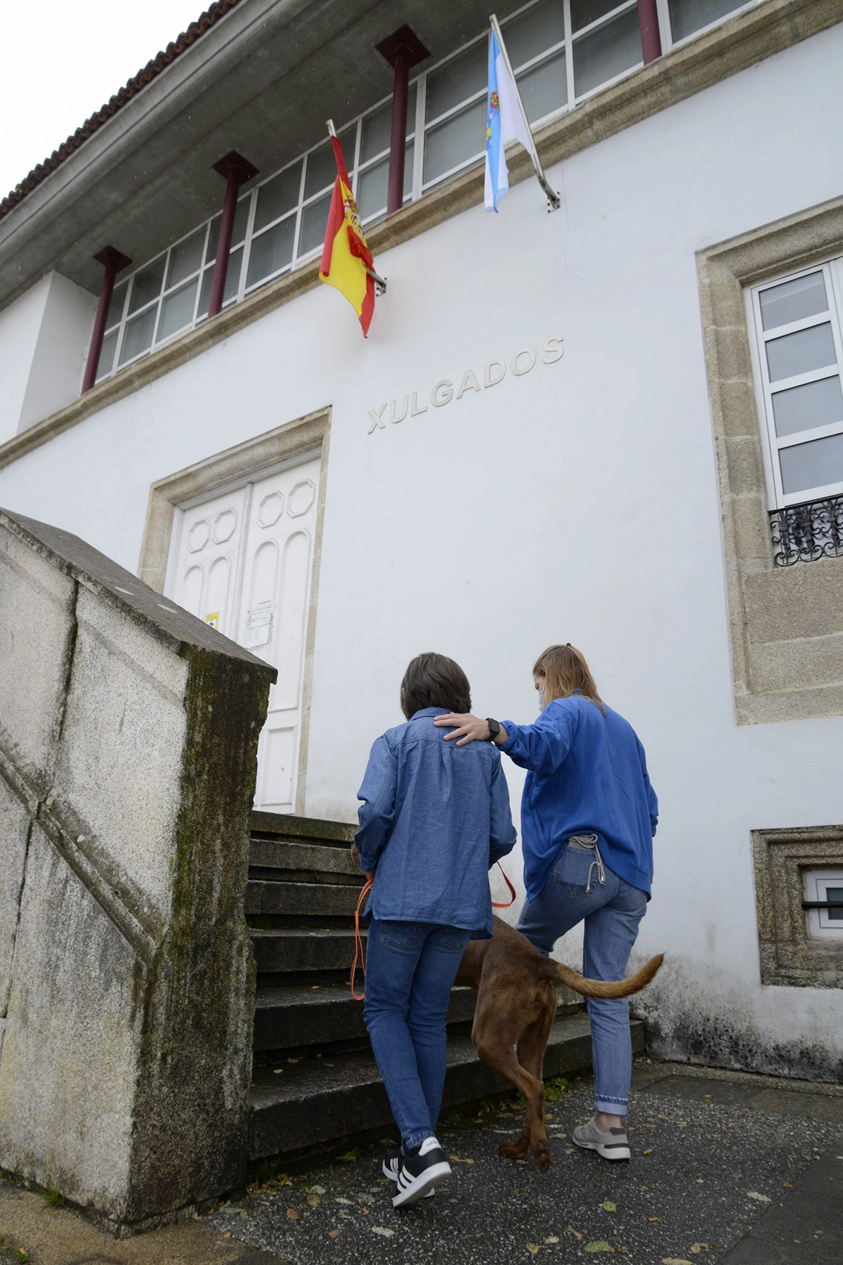 Perro acompañando a niña al juzgado de Betanzos